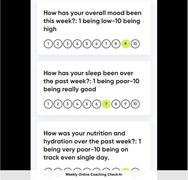 Weekly check-in scores for mood, sleep and nutrition